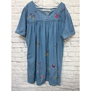 Anthony Richards Denim Midi Mumu House Dress Embroidered Short Sleeve SZ 2X